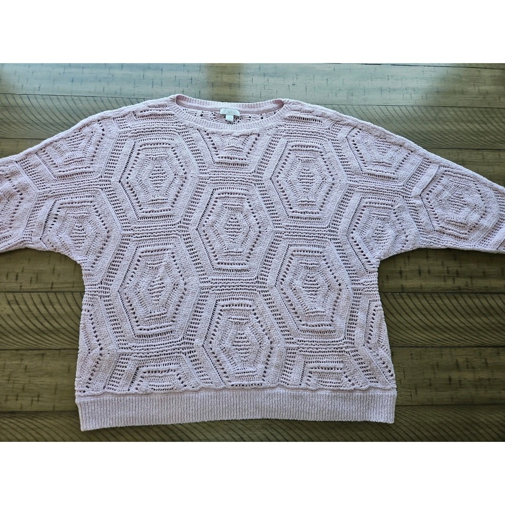 J Jill Sweater Large Lavender Open Knit Crochet Boho Beachy Coastal Cotton Blend